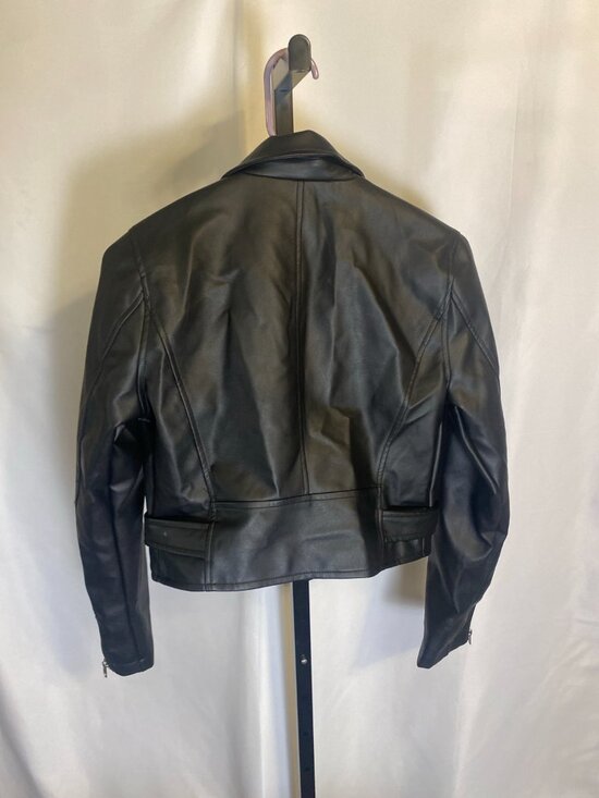 Windsor Faux Leather Moto Jacket Womens Small Black Cropped Belted NWT - Picture 6 of 10